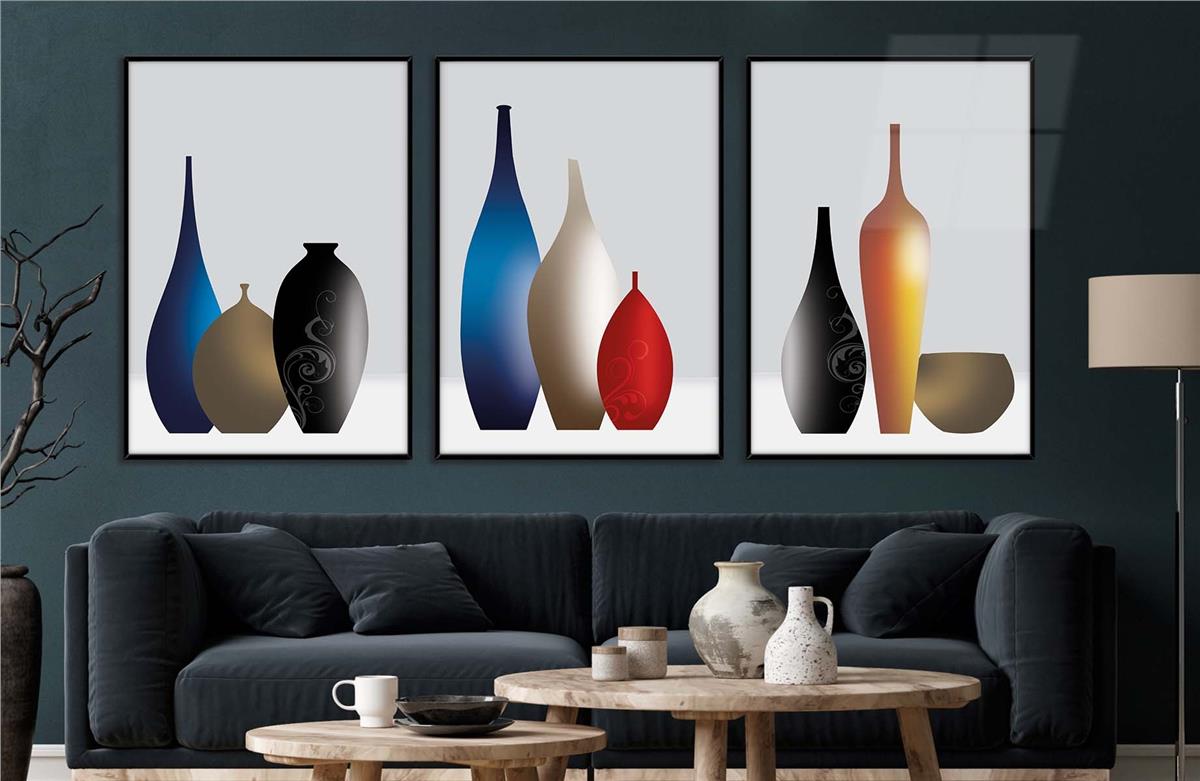 Alüminyum Çerçeveli Sanat Temalı 3'lü Set MDF Tablo 0047