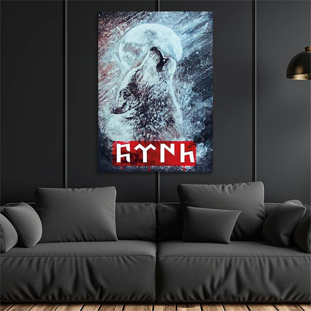 Howling Wolf and TÜRK Inscription Glass Wall Art