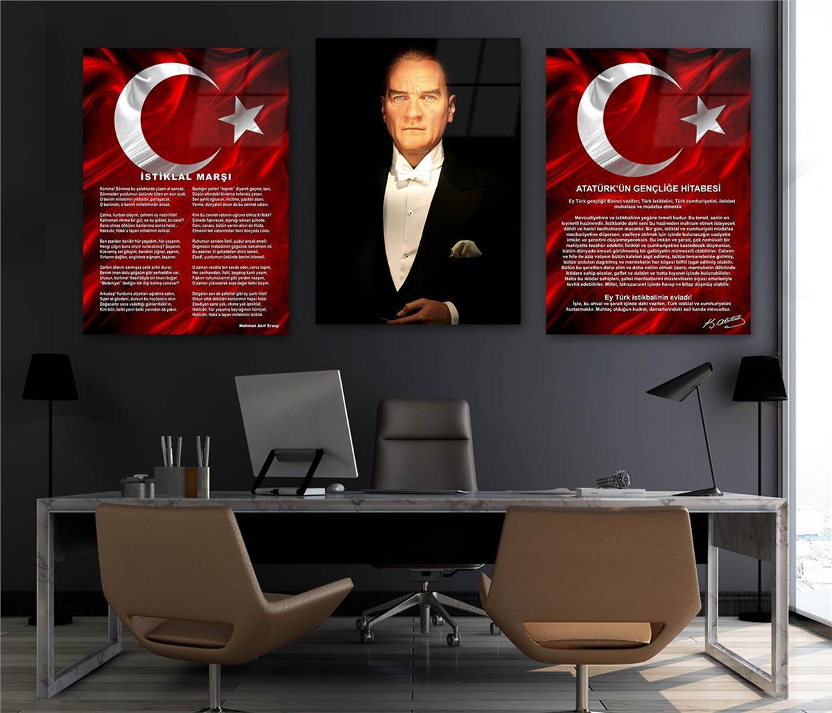  3'lü Set VatanTemalı Cam Tablo 33