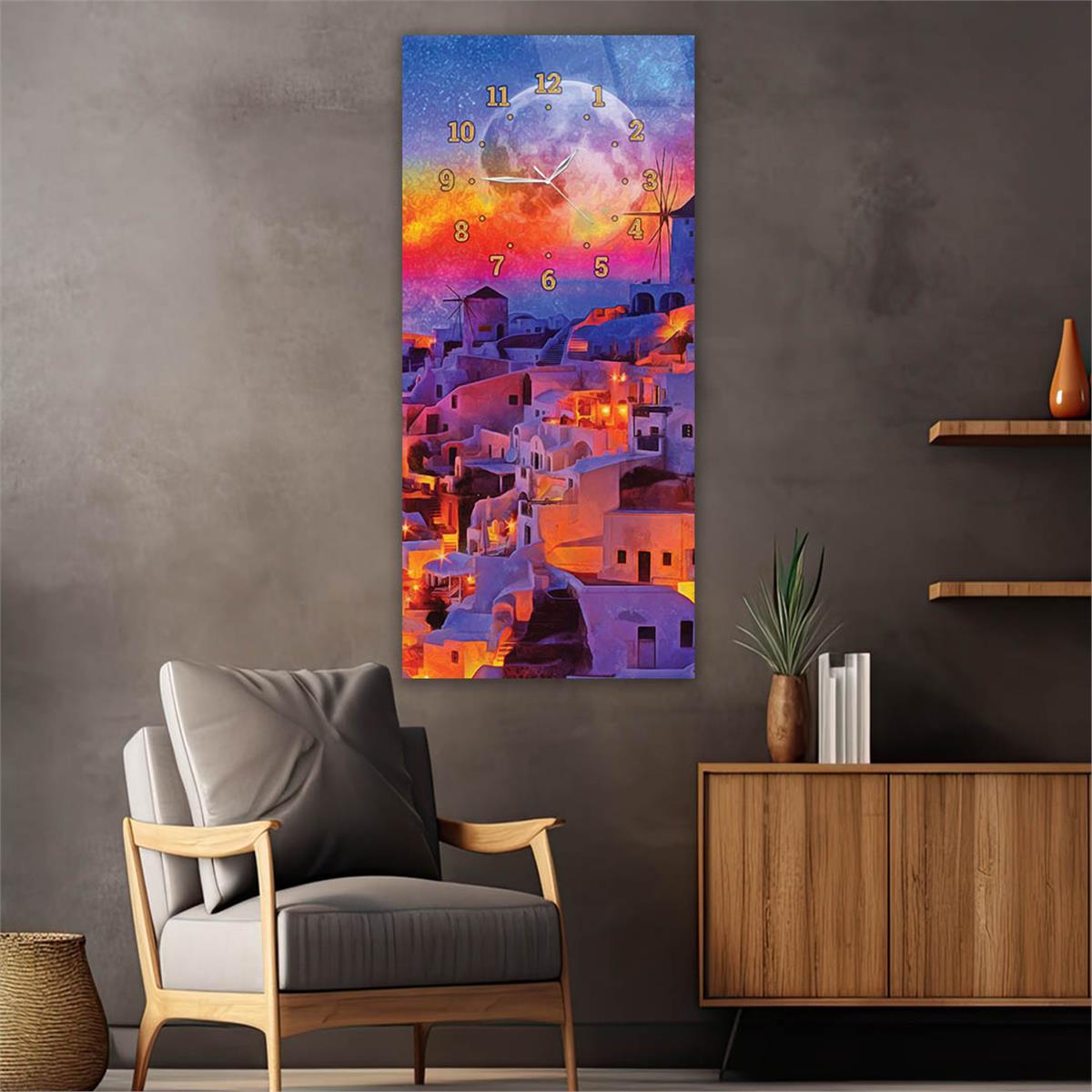 Tableau en verre à thème art et nature vertical avec horloge en haut 051