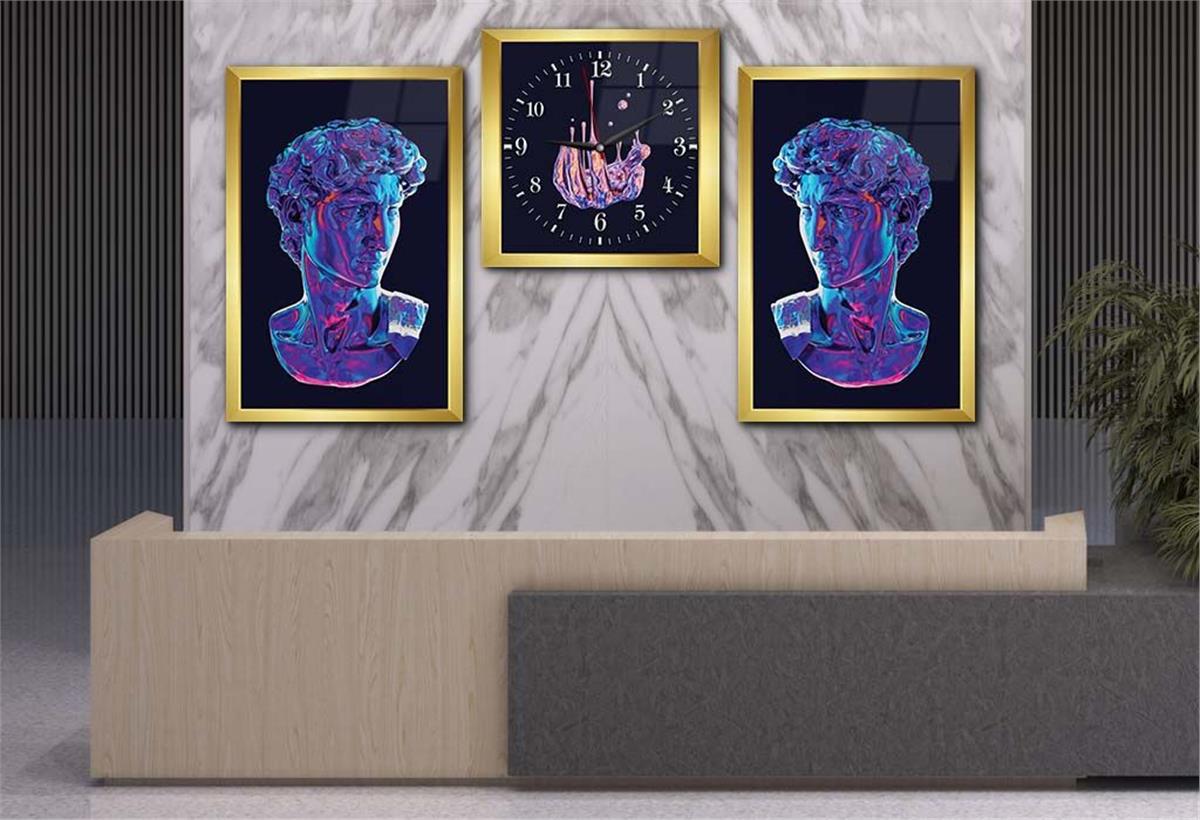 Tempered Glasss Wall Arts Art-Themed Set with Clock