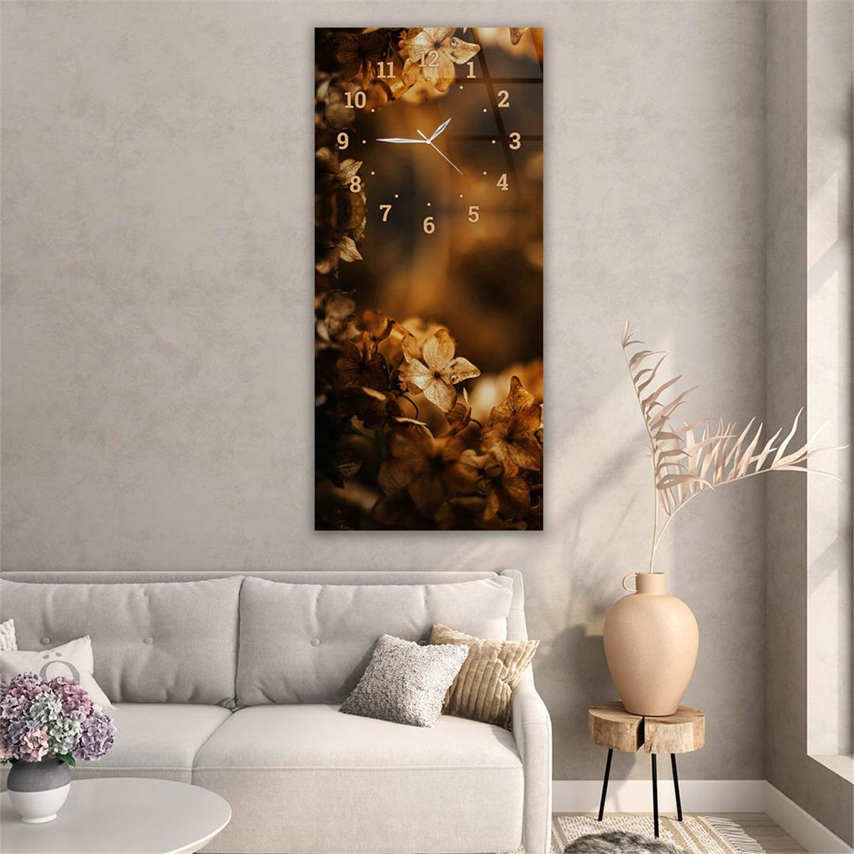 Vertical Art Themed Glass Wall Art with Clock at the Top 022