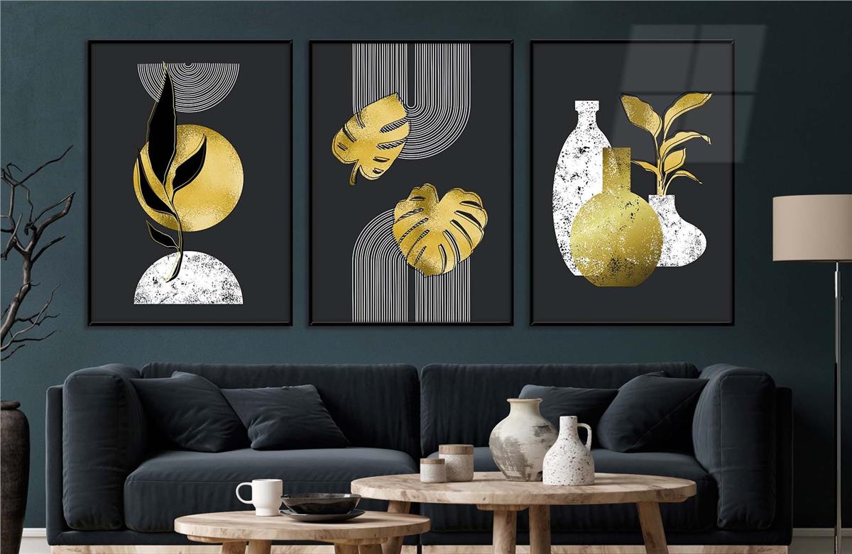 Alüminyum Çerçeveli Sanat Temalı 3'lü Set CAM Tablo 0008