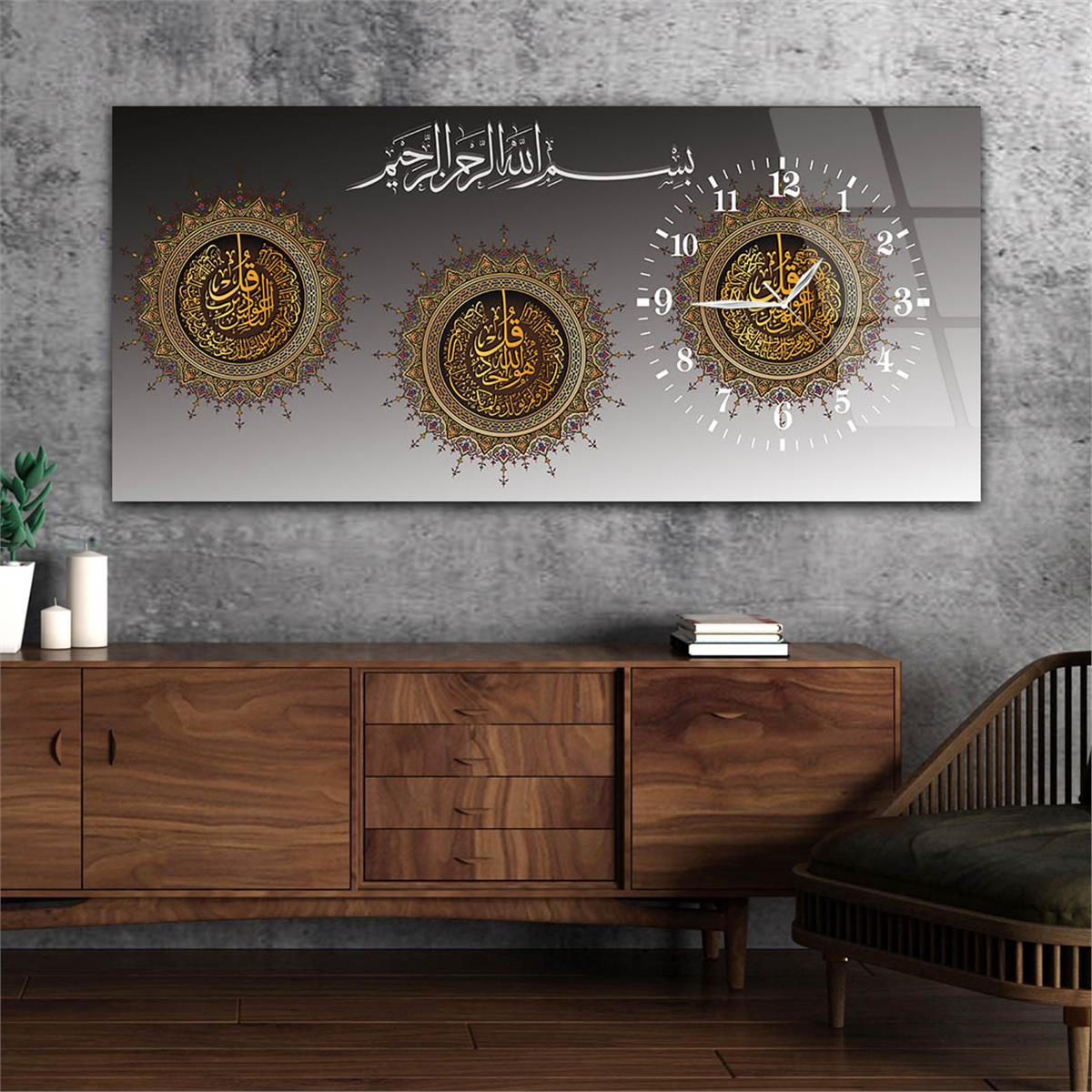Tableau en verre à thème religieux avec horloge latérale horizontale  055