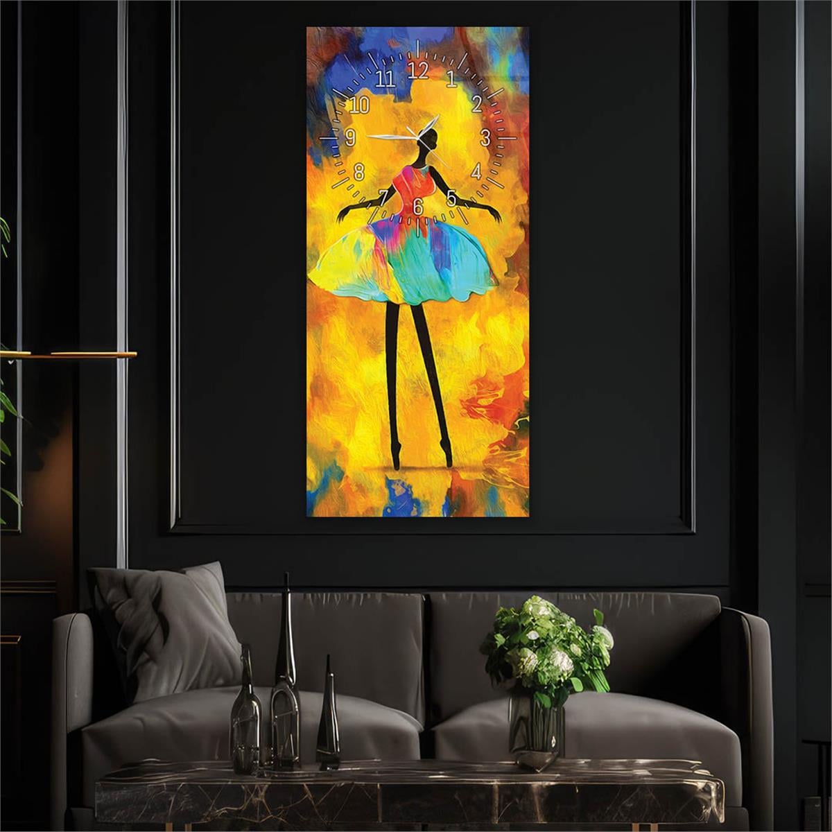 Tableau en verre à thème art et nature vertical avec horloge en haut 057