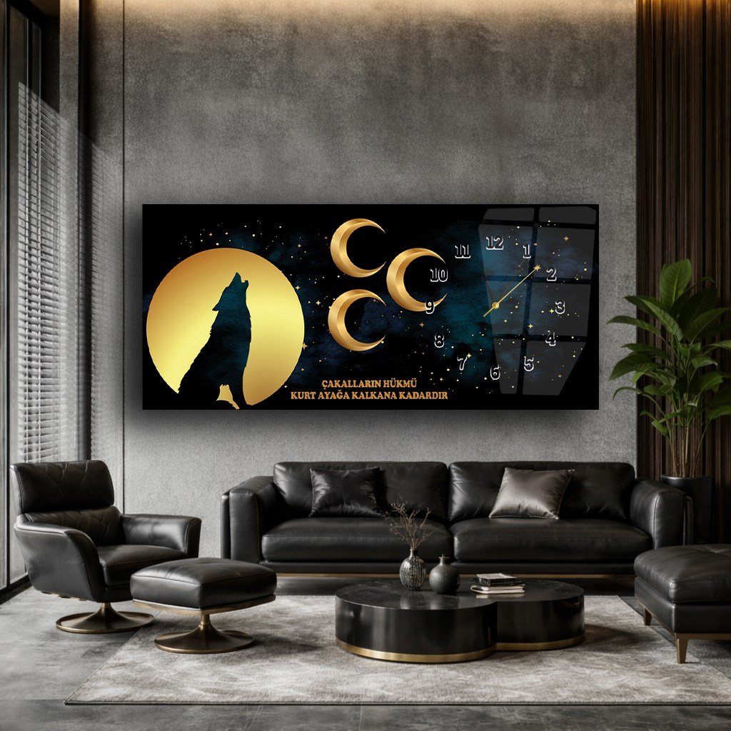 Side-Clock, Homeland-Themed Horizontal Glass Wall Painting 020