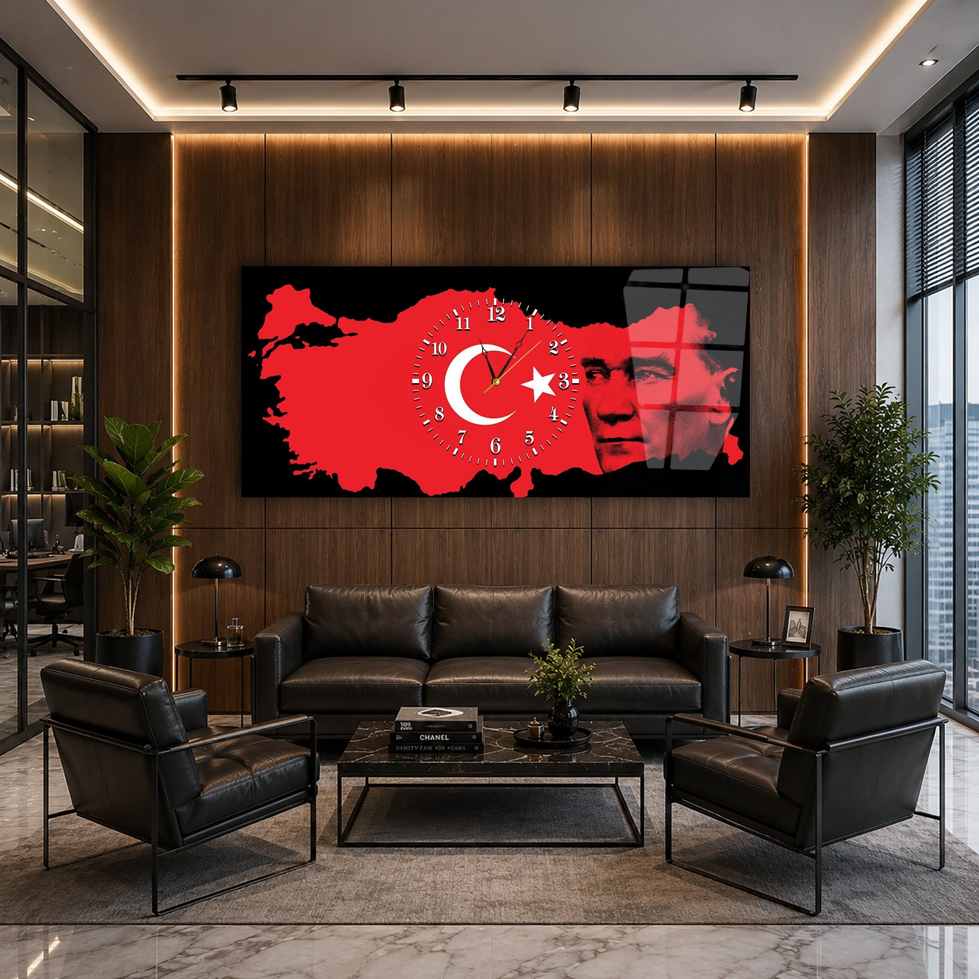 Middle-Clock, Homeland-Themed Horizontal Glass Wall Painting 060