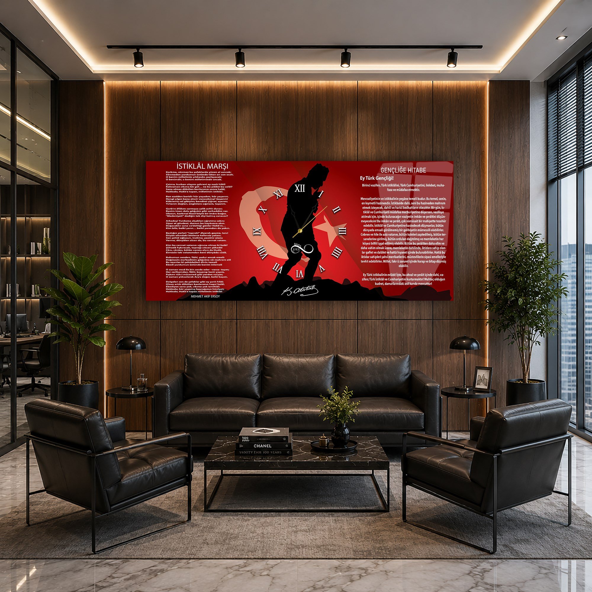 Middle-Clock, Homeland-Themed Horizontal Glass Wall Painting 051