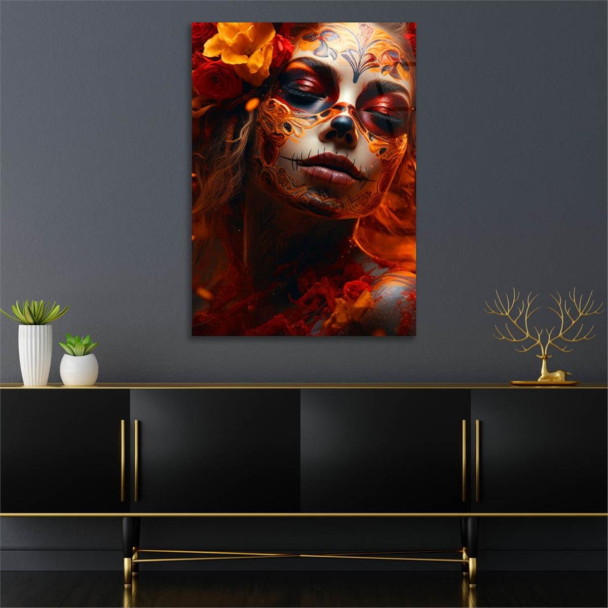 Dikey Sanat Temalı Cam Tablo 442