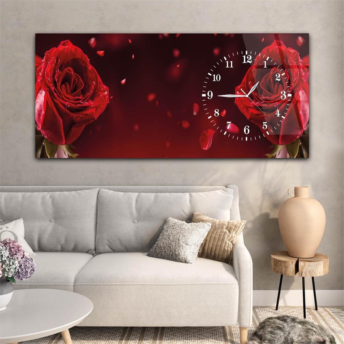 Side-Clock, Art And Nature-Themed Horizontal Glass Wall Painting 021