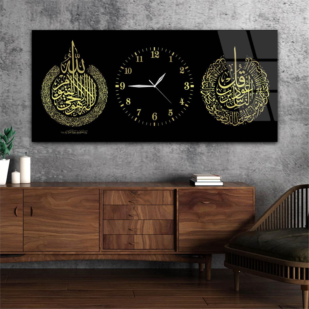 Tableau en verre à thème religieux avec horloge centrale horizontale  084