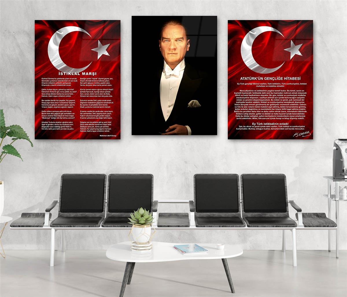  3'lü Set VatanTemalı Cam Tablo 33