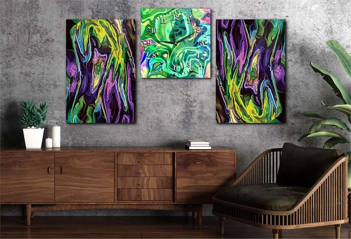 Tempered Glasss Wall Arts Art-Themed Set with Clock