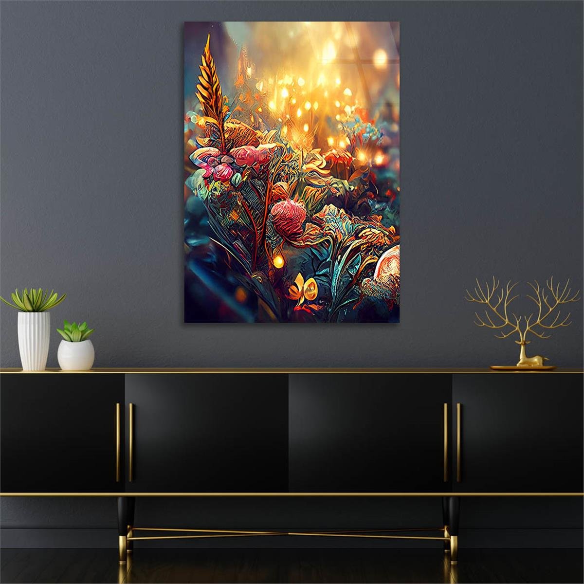 Dikey Sanat Temalı Cam Tablo 484