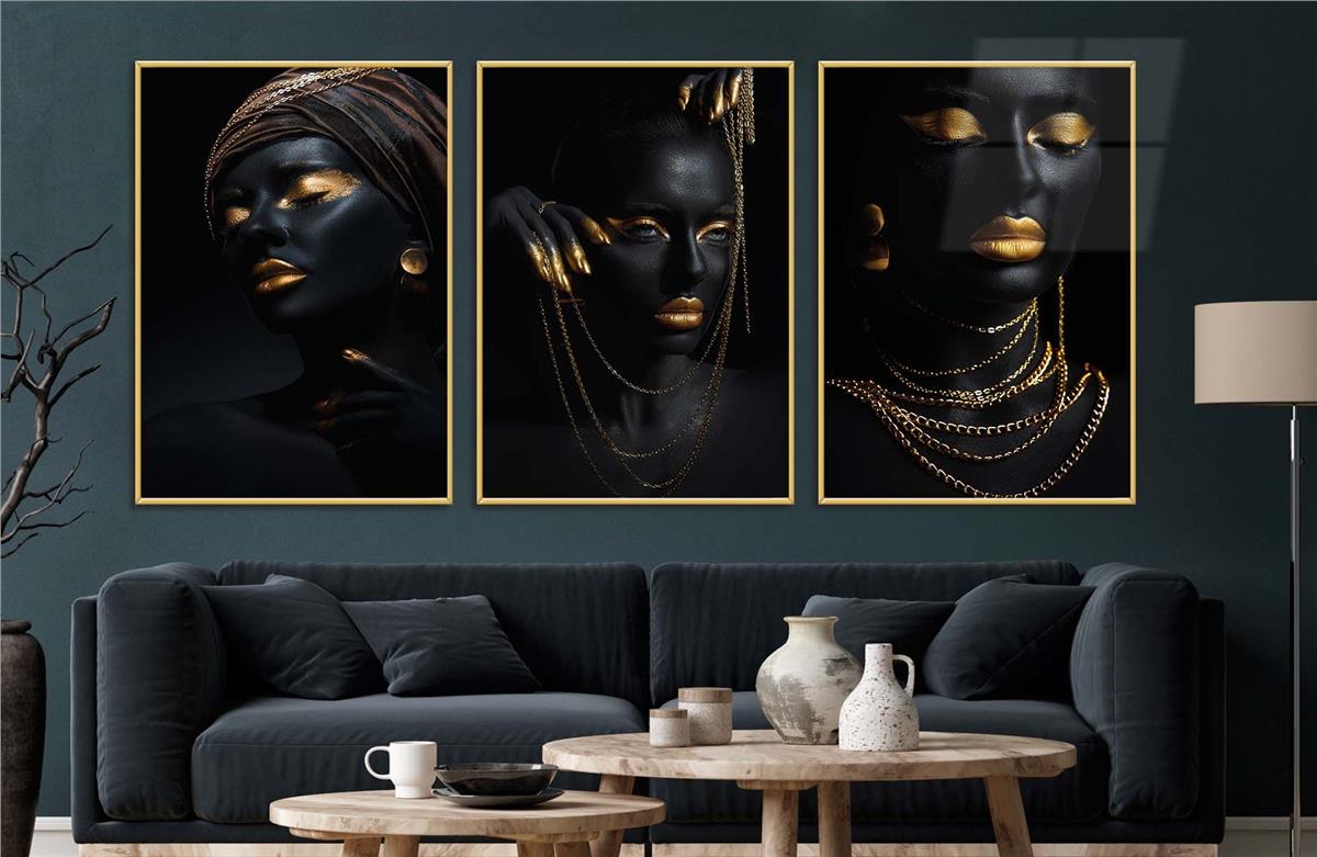 Alüminyum Çerçeveli Sanat Temalı 3'lü Set MDF Tablo 0074