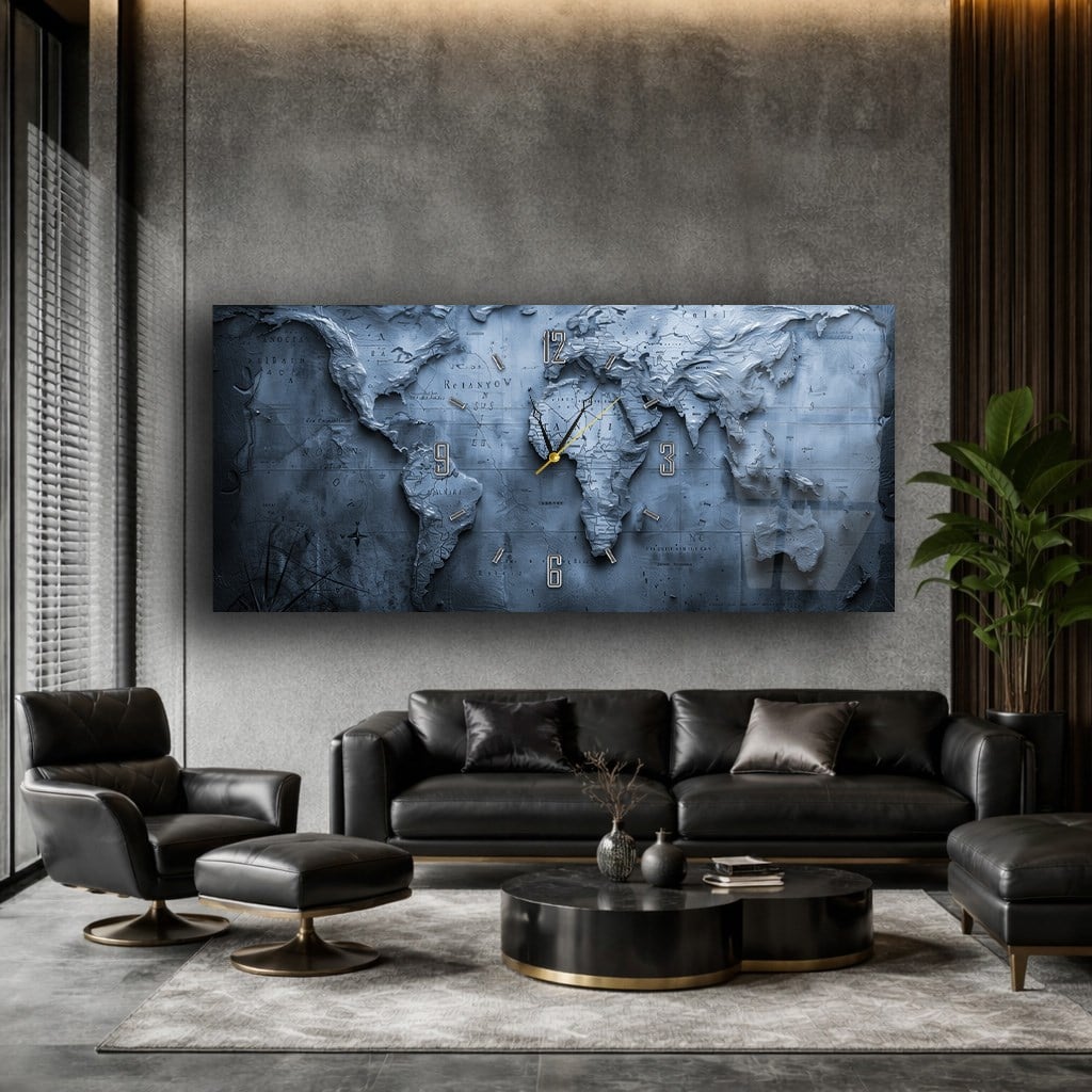 Yatay Saatli Ortadan Vatan Temalı Cam Tablo 104