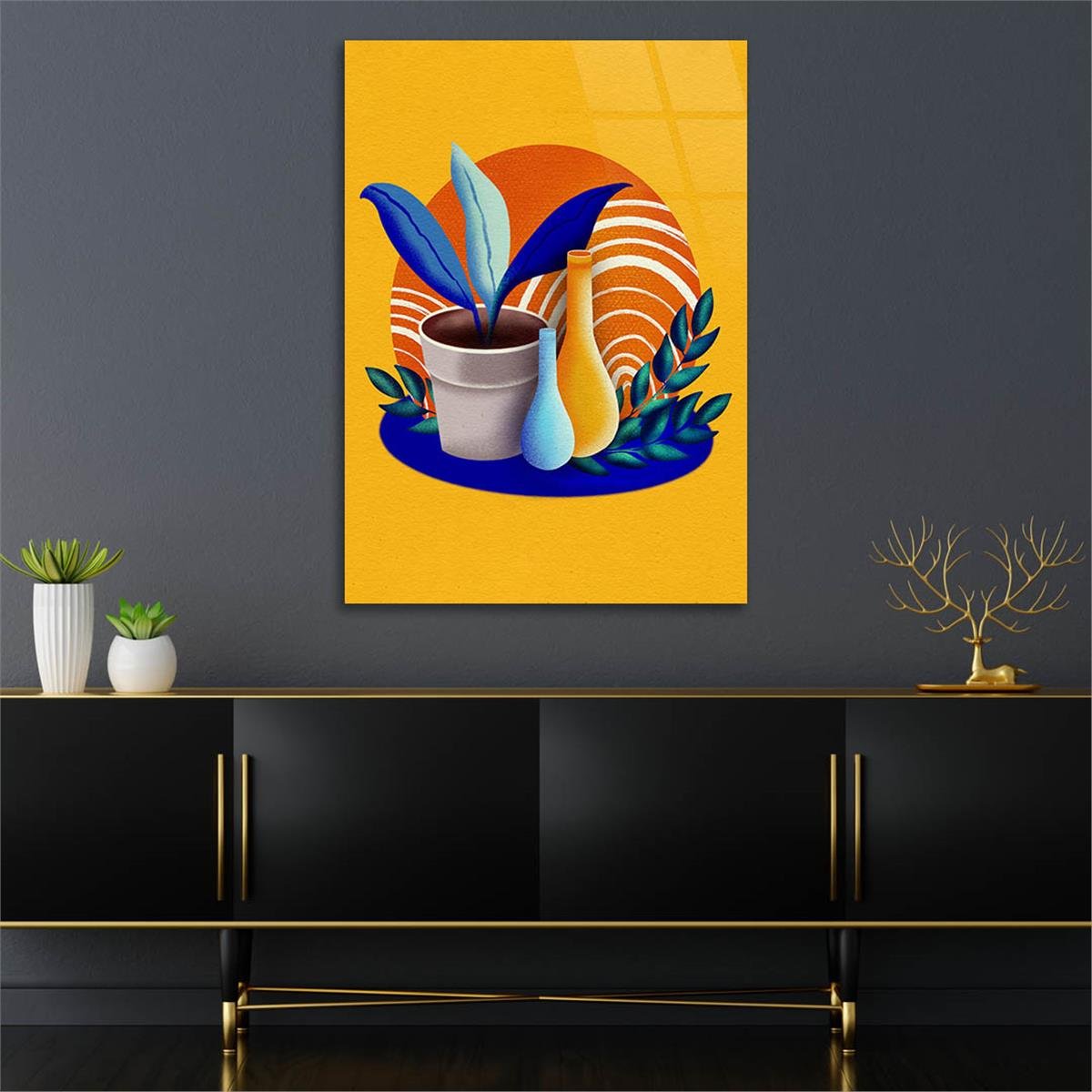 Dikey Sanat Temalı Cam Tablo 541