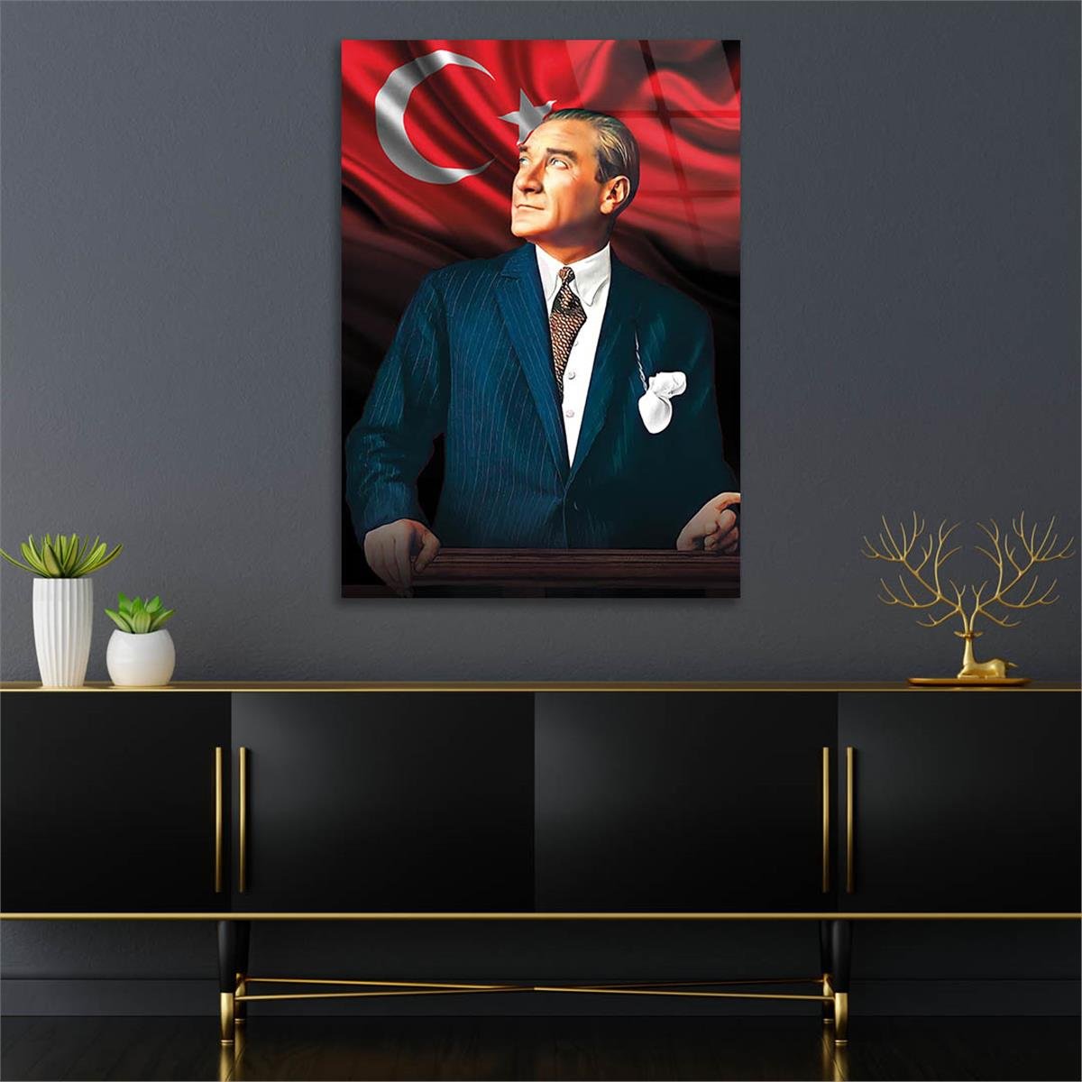 Mustafa Kemal Atatürk and Turkish Flag Glass Wall Art