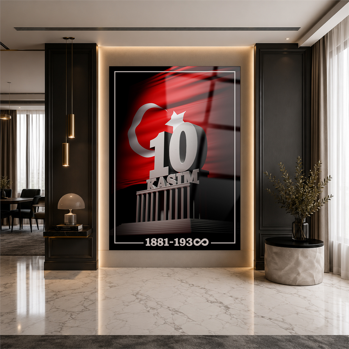 Dikey VatanTemalı Cam Tablo 129