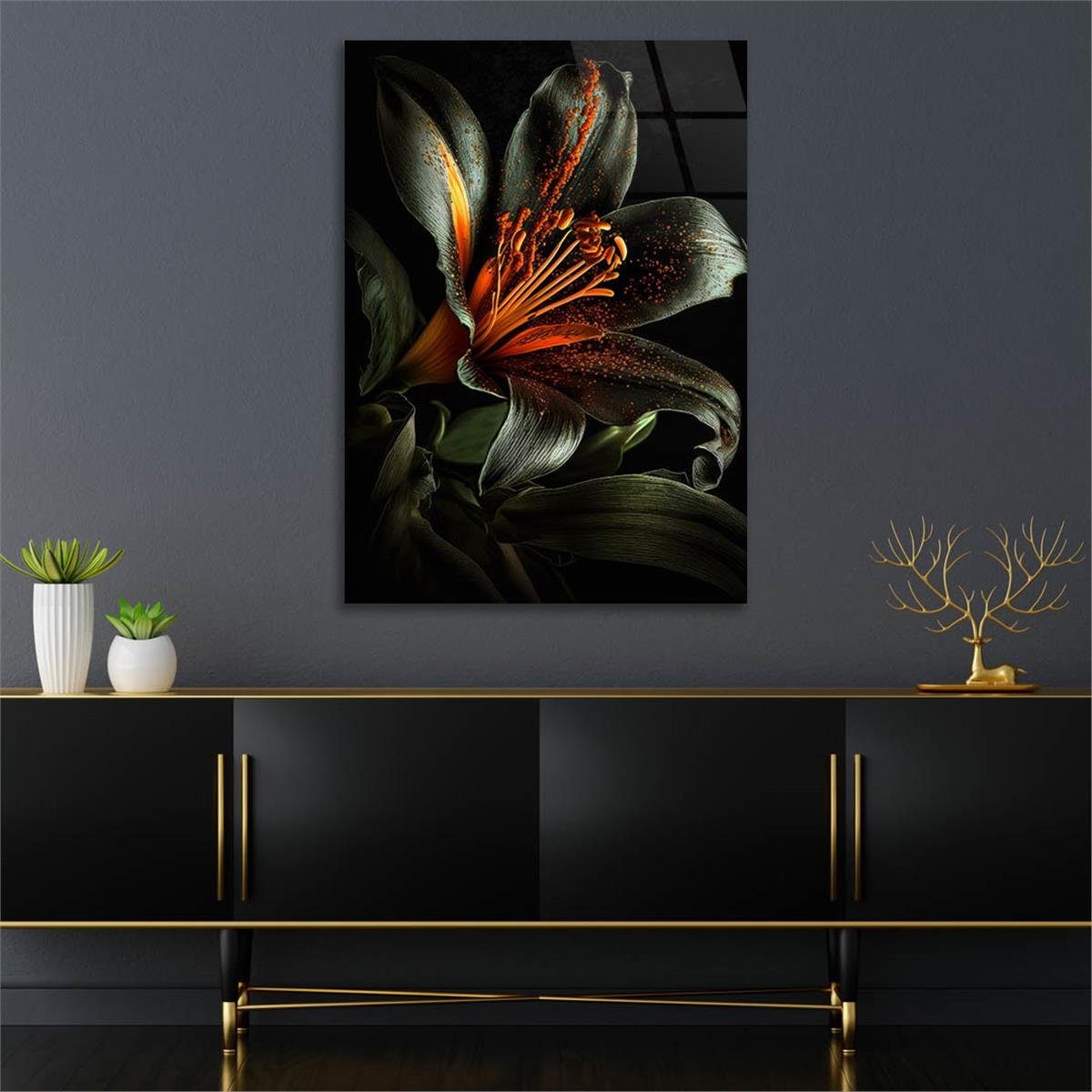Dikey Sanat Temalı Cam Tablo 414
