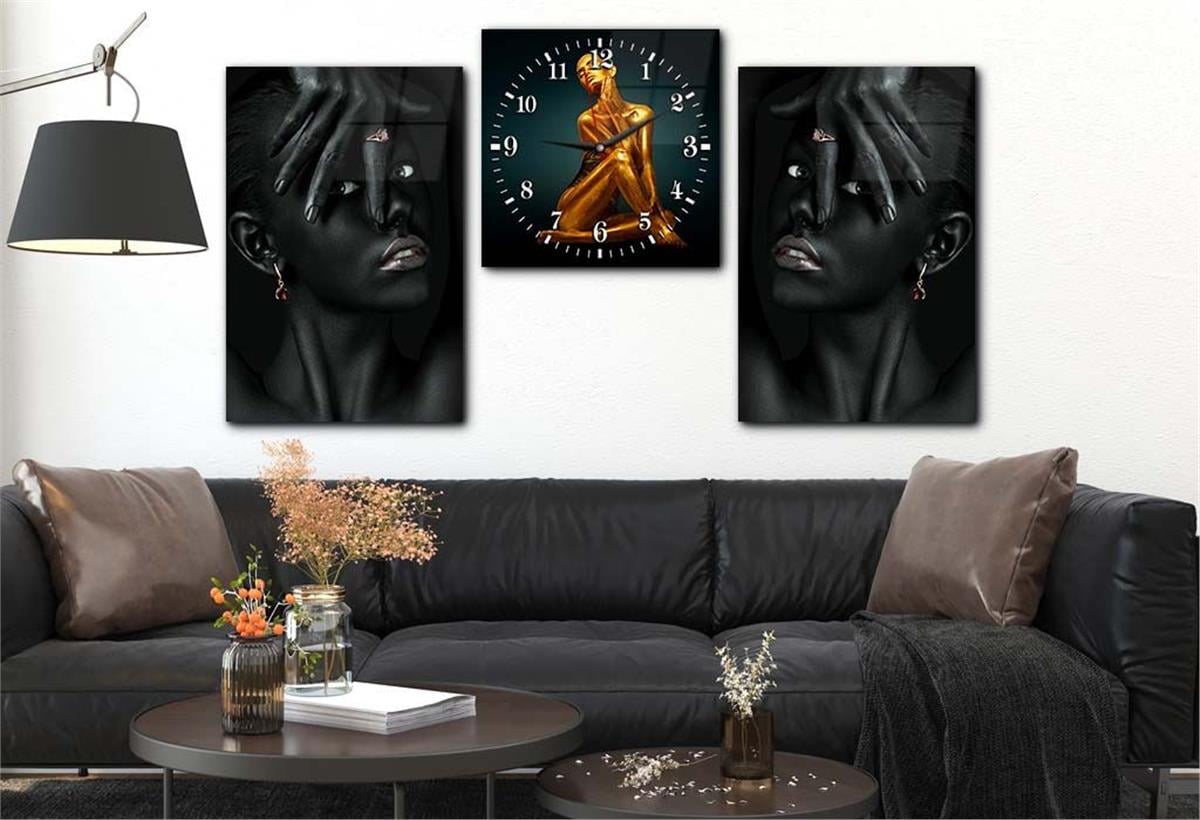 Tempered Glasss Wall Arts Art-Themed Set with Clock