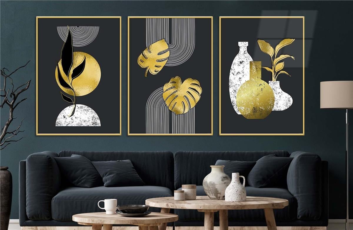 Alüminyum Çerçeveli Sanat Temalı 3'lü Set MDF Tablo 0008