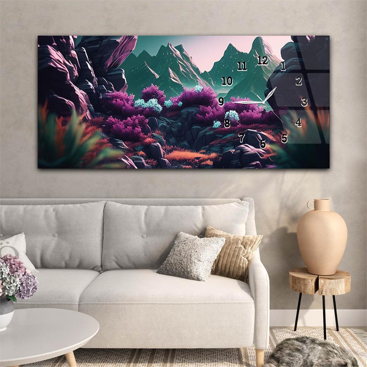 Side-Clock, Art And Nature-Themed Horizontal Glass Wall Painting 214