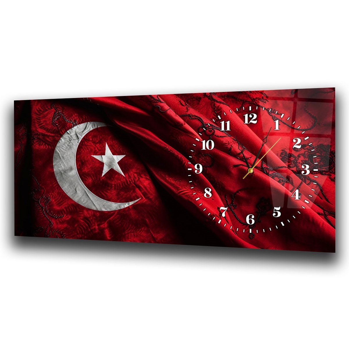 Yatay Saatli Yandan Vatan Temalı Cam Tablo 029