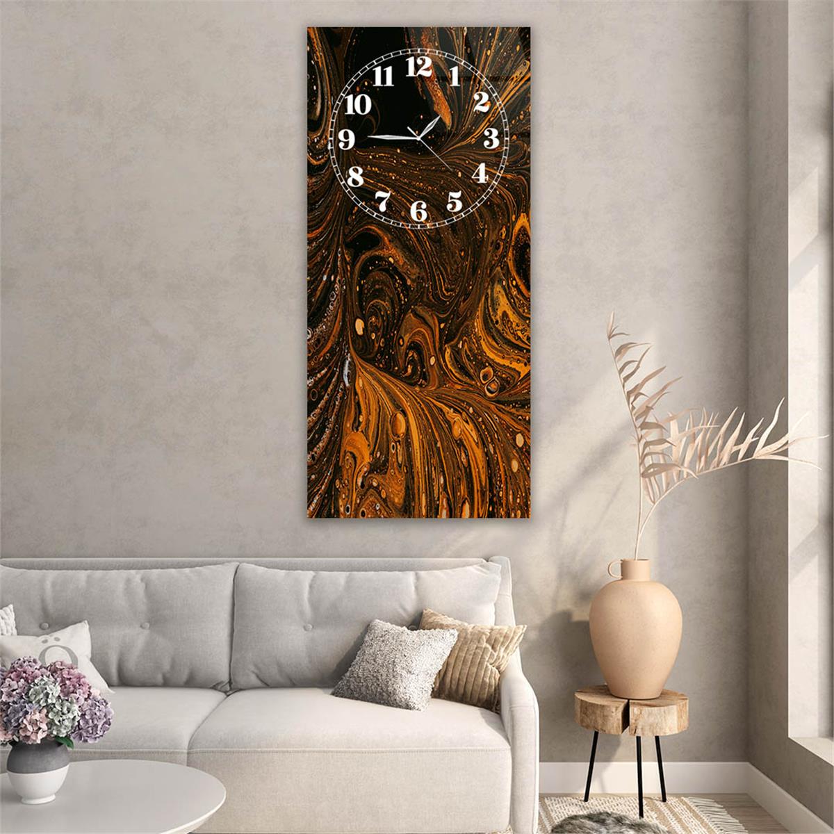 Vertical Art Themed Glass Wall Art with Clock at the Top 018