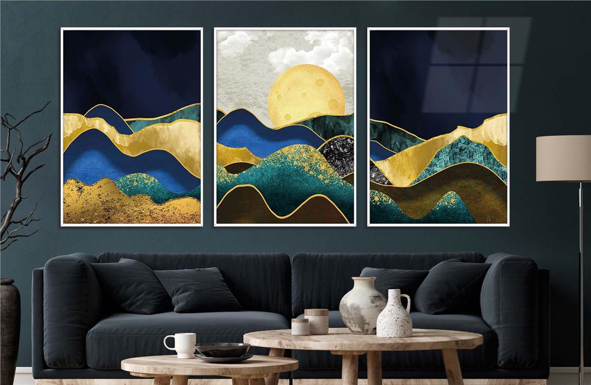 Alüminyum Çerçeveli Sanat Temalı 3'lü Set CAM Tablo 0061
