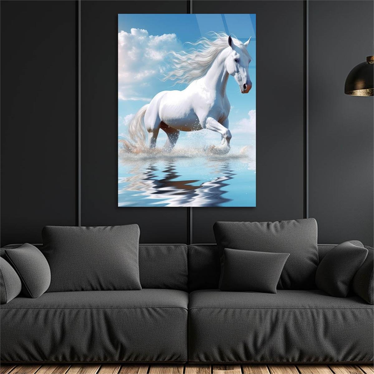 A White Horse Running in WaterVertical Tempered Glasss Wall Arts Natured-Themed226