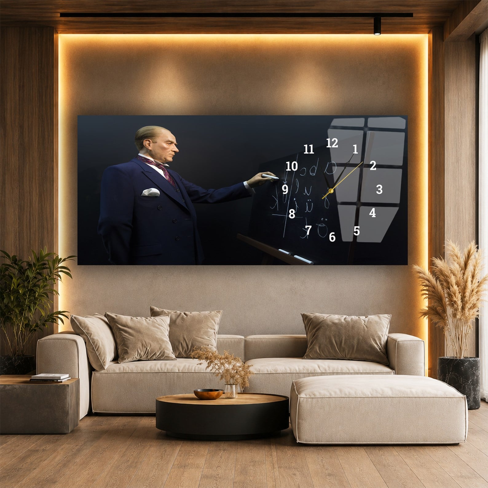 Side-Clock, Homeland-Themed Horizontal Glass Wall Painting 007