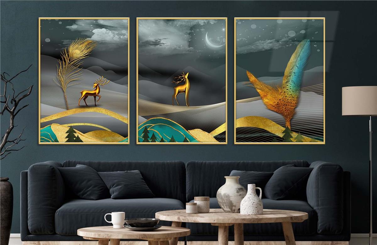 Alüminyum Çerçeveli Sanat Temalı 3'lü Set MDF Tablo 0063