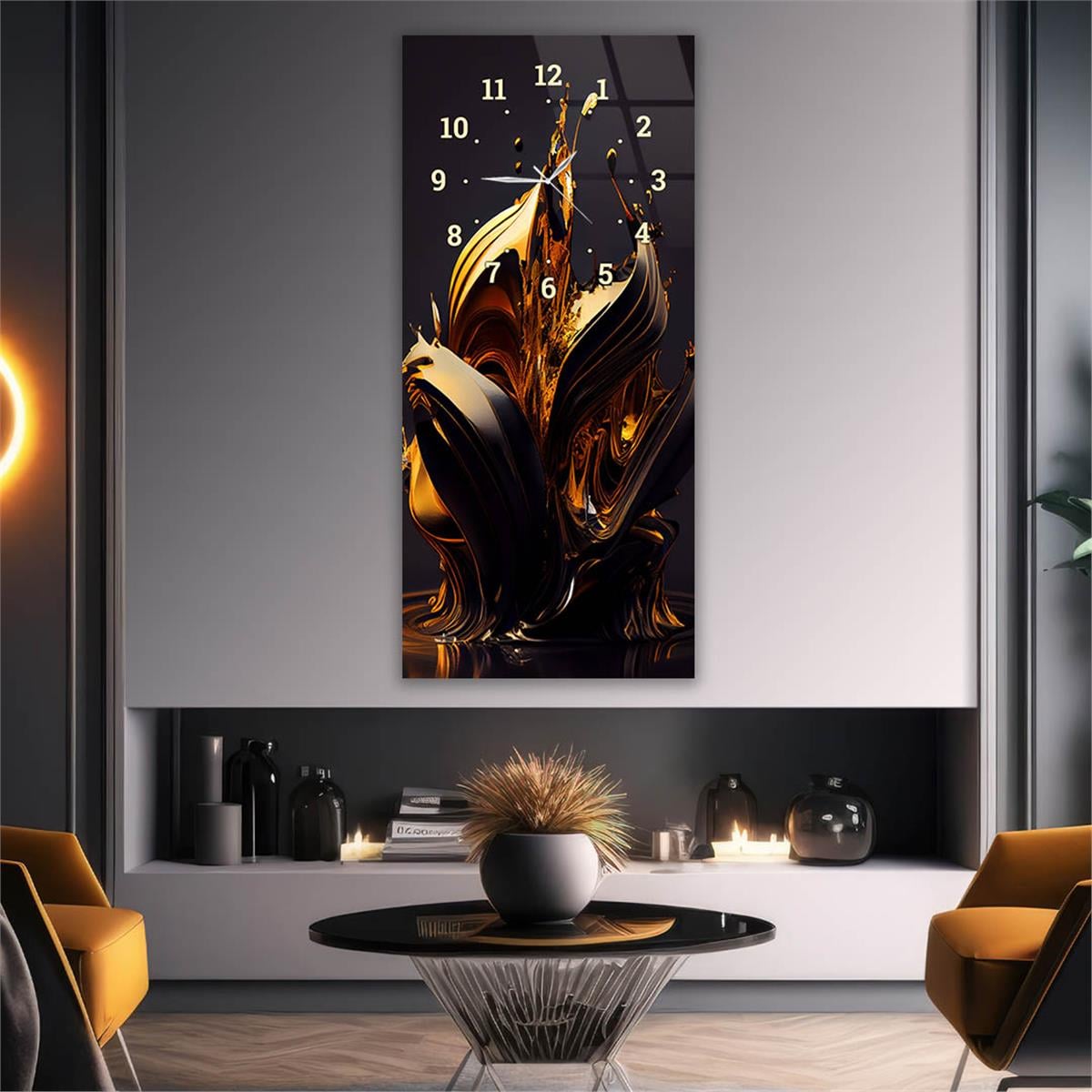 Vertical Art Themed Glass Wall Art with Clock at the Top 032