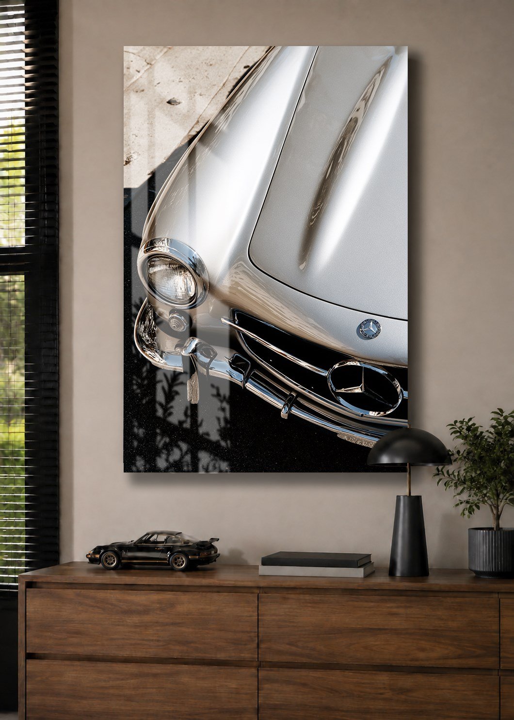 Gümüş Klasik Mercedes Detay Cam Tablo