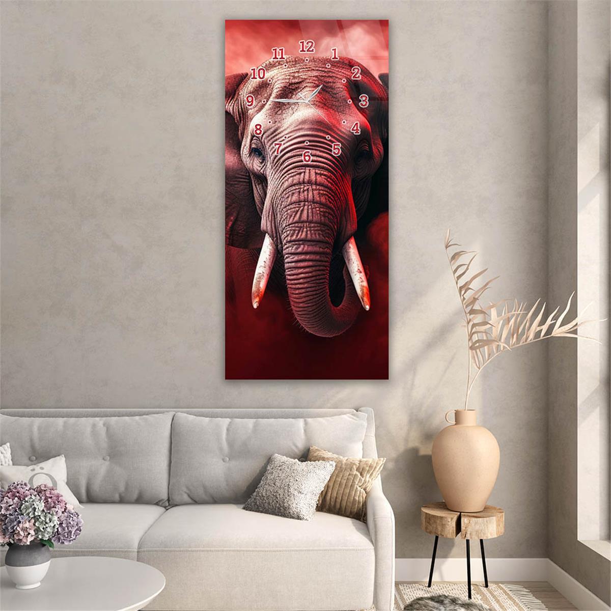 Vertical Art Themed Glass Wall Art with Clock at the Top 046
