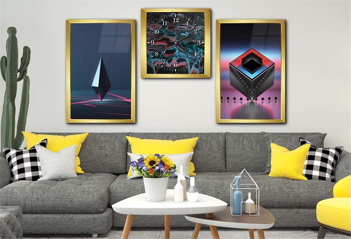 Tempered Glasss Wall Arts Art-Themed Set with Clock