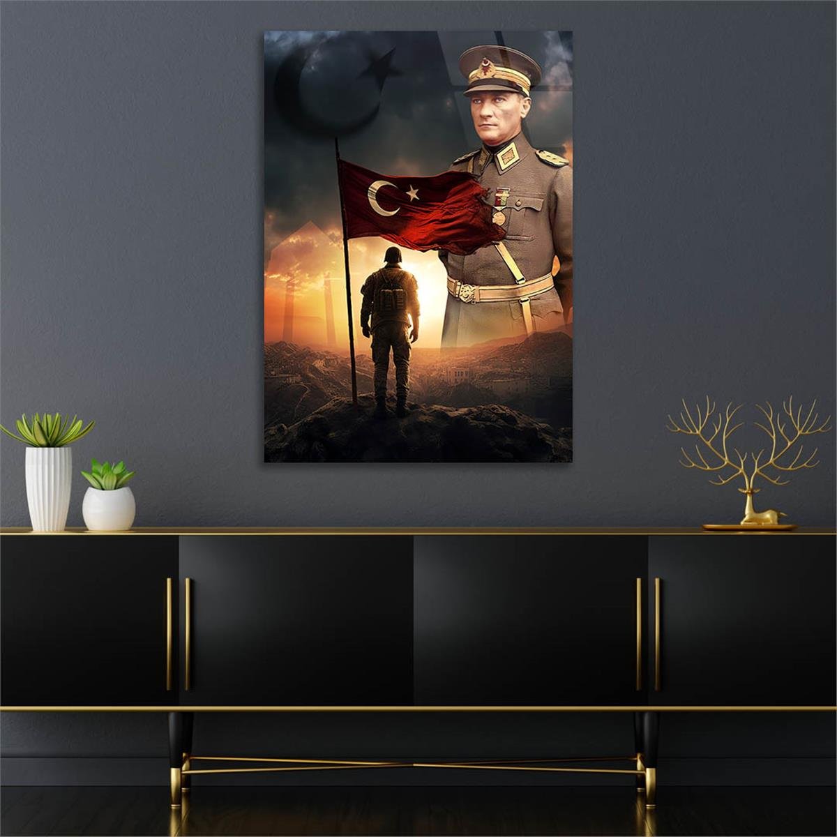 Dikey VatanTemalı Cam Tablo 181