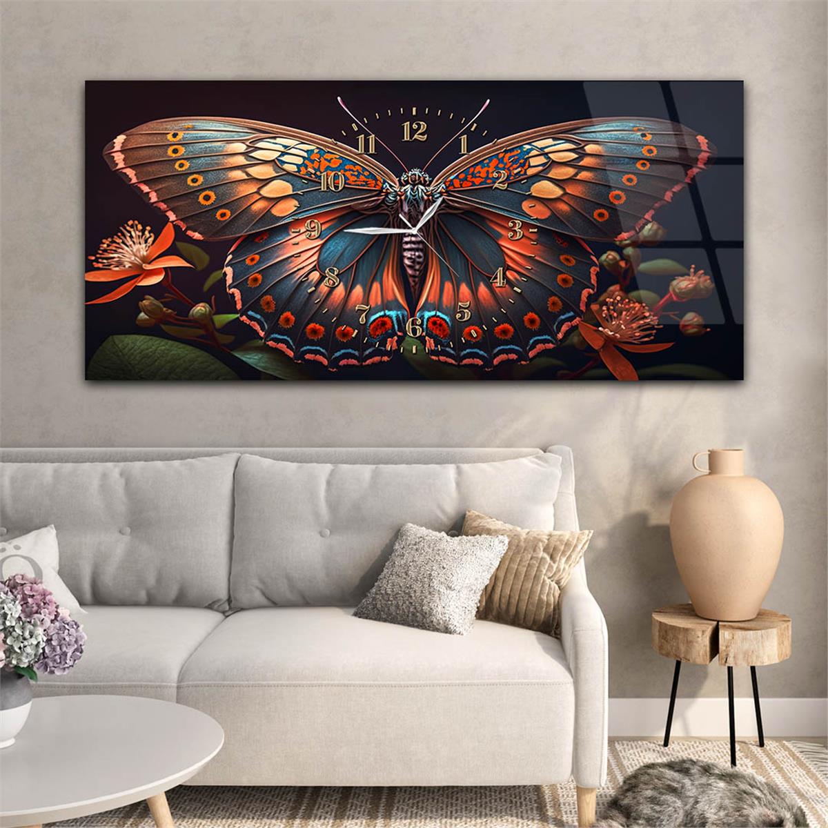 Yatay Saatli Ortadan Sanat Temalı Cam Tablo119