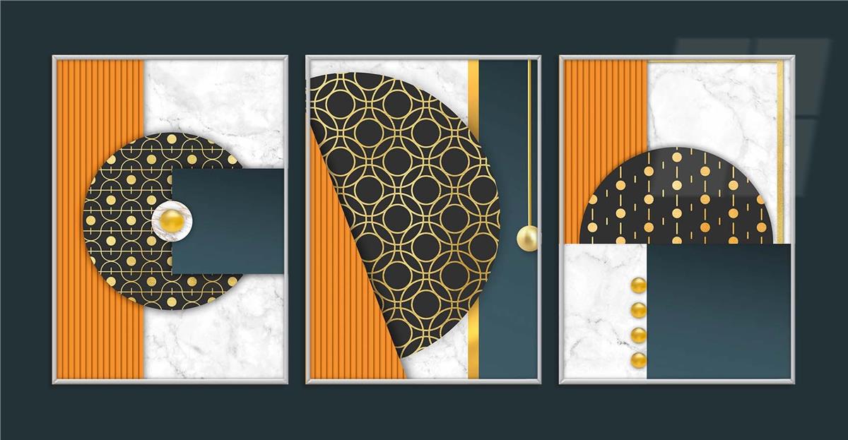 Alüminyum Çerçeveli Sanat Temalı 3'lü Set MDF Tablo 0056