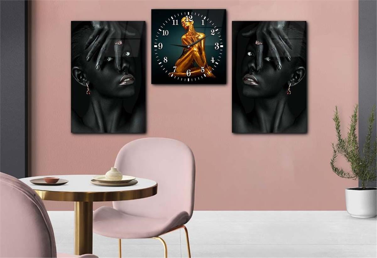 Tempered Glasss Wall Arts Art-Themed Set with Clock