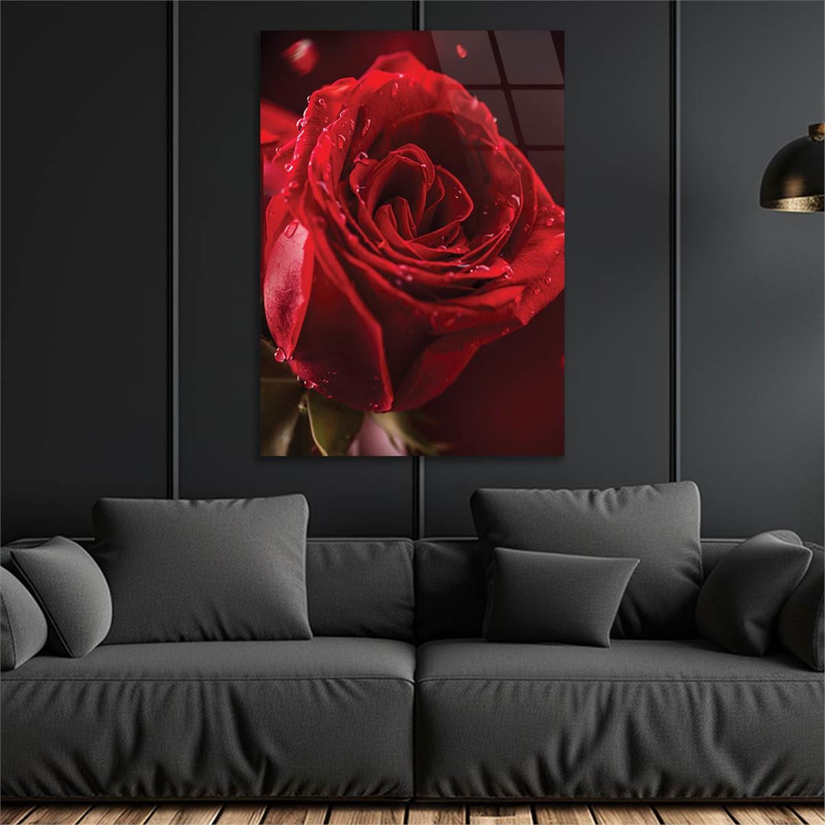 Red Rose Tempered Glass Wall Art