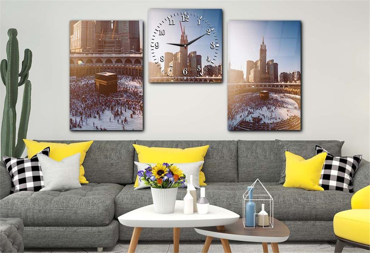 KAABA Tempered Glass Wall Art Set with Clock