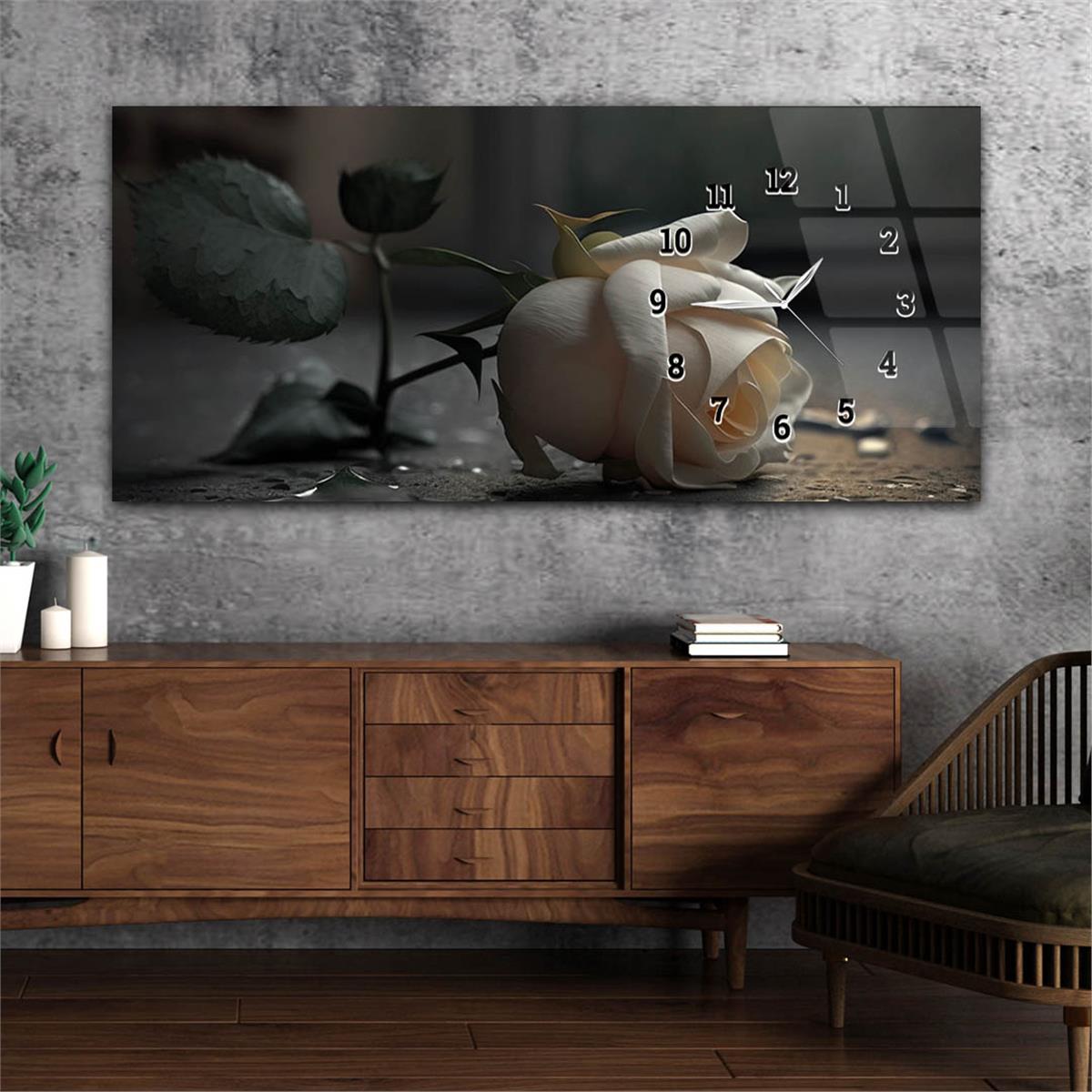 Side-Clock, Art And Nature-Themed Horizontal Glass Wall Painting 204