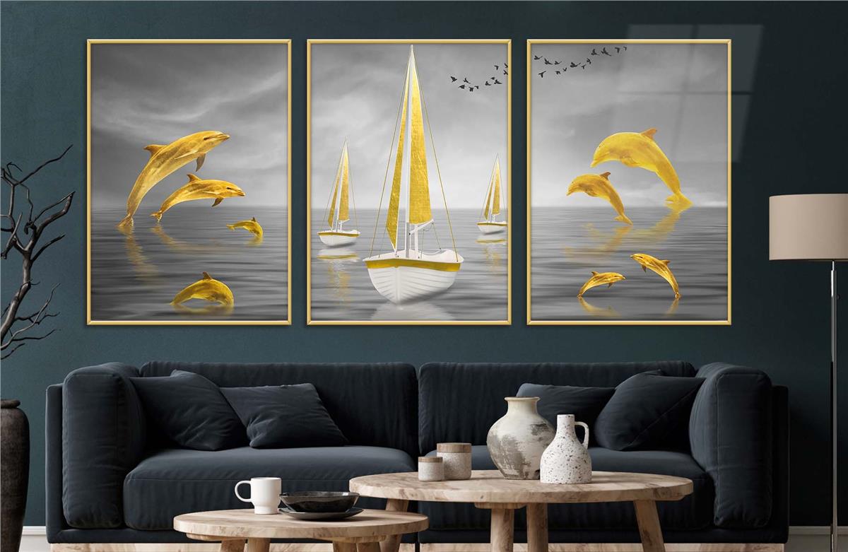 Alüminyum Çerçeveli Sanat Temalı 3'lü Set CAM Tablo 0066