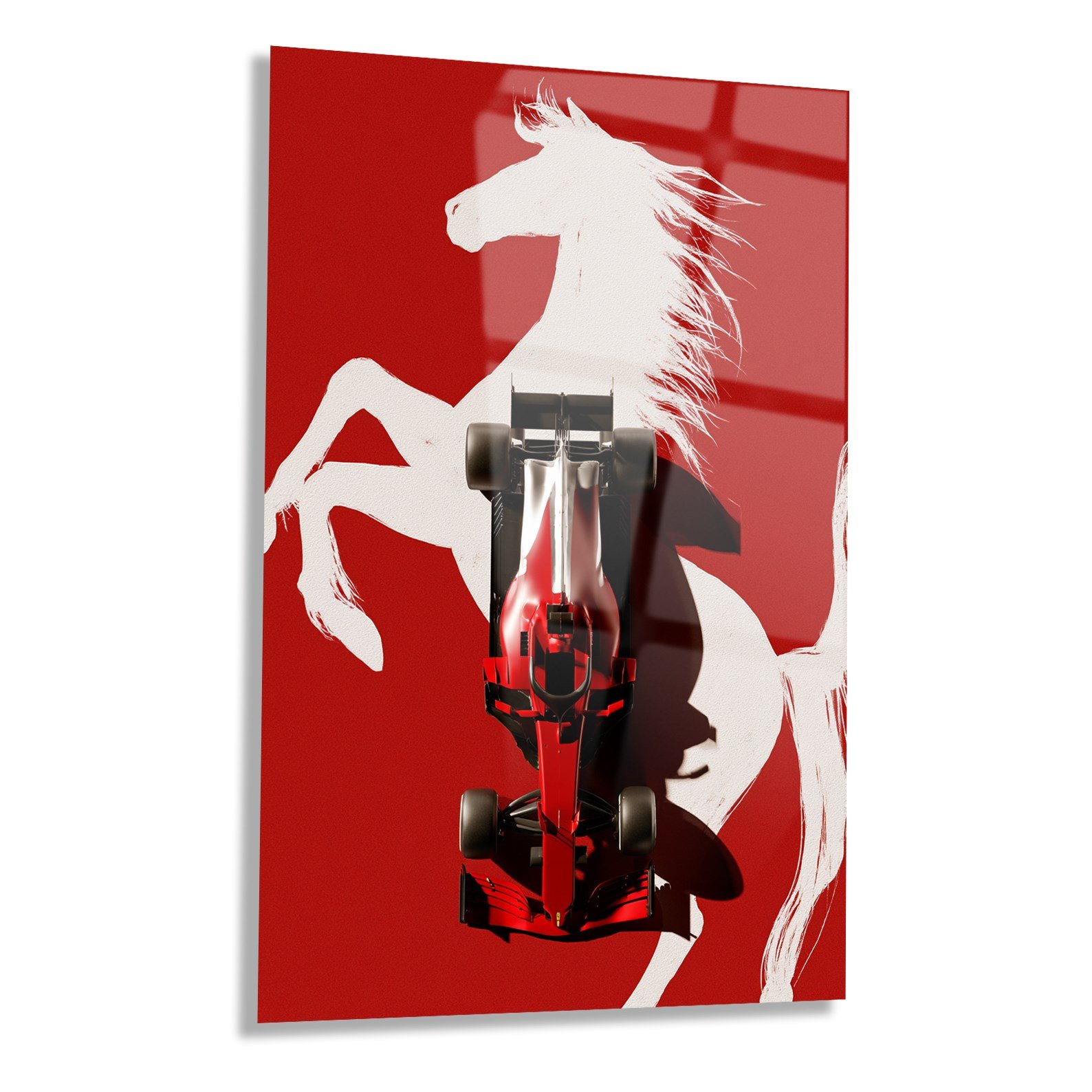 Kırmızı Ferrari Formula 1 Cam Tablo