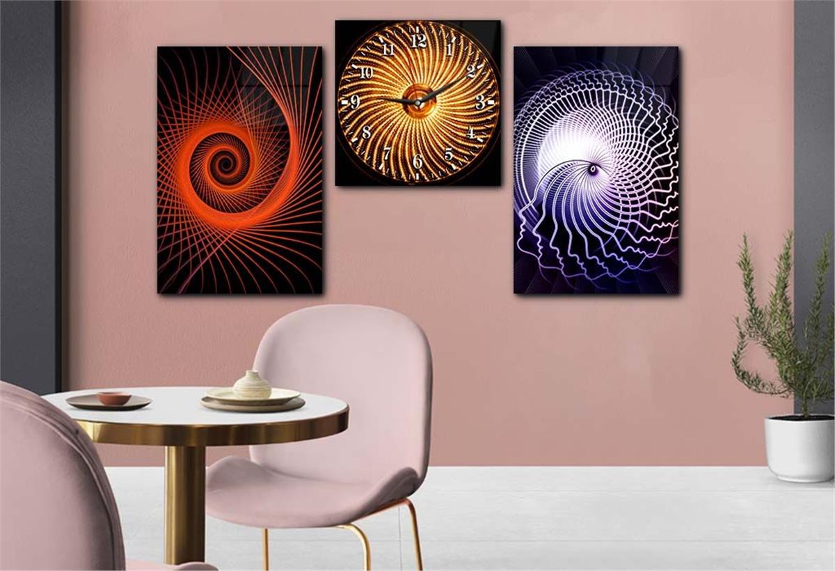 Tempered Glasss Wall Arts Art-Themed Set with Clock
