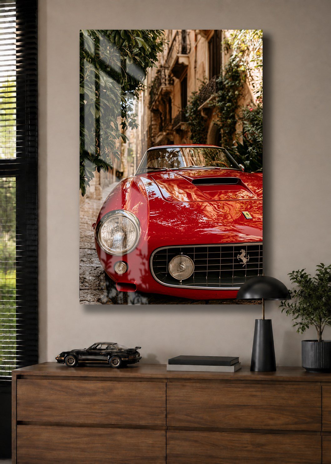Kırmızı Klasik Ferrari Cam Tablo