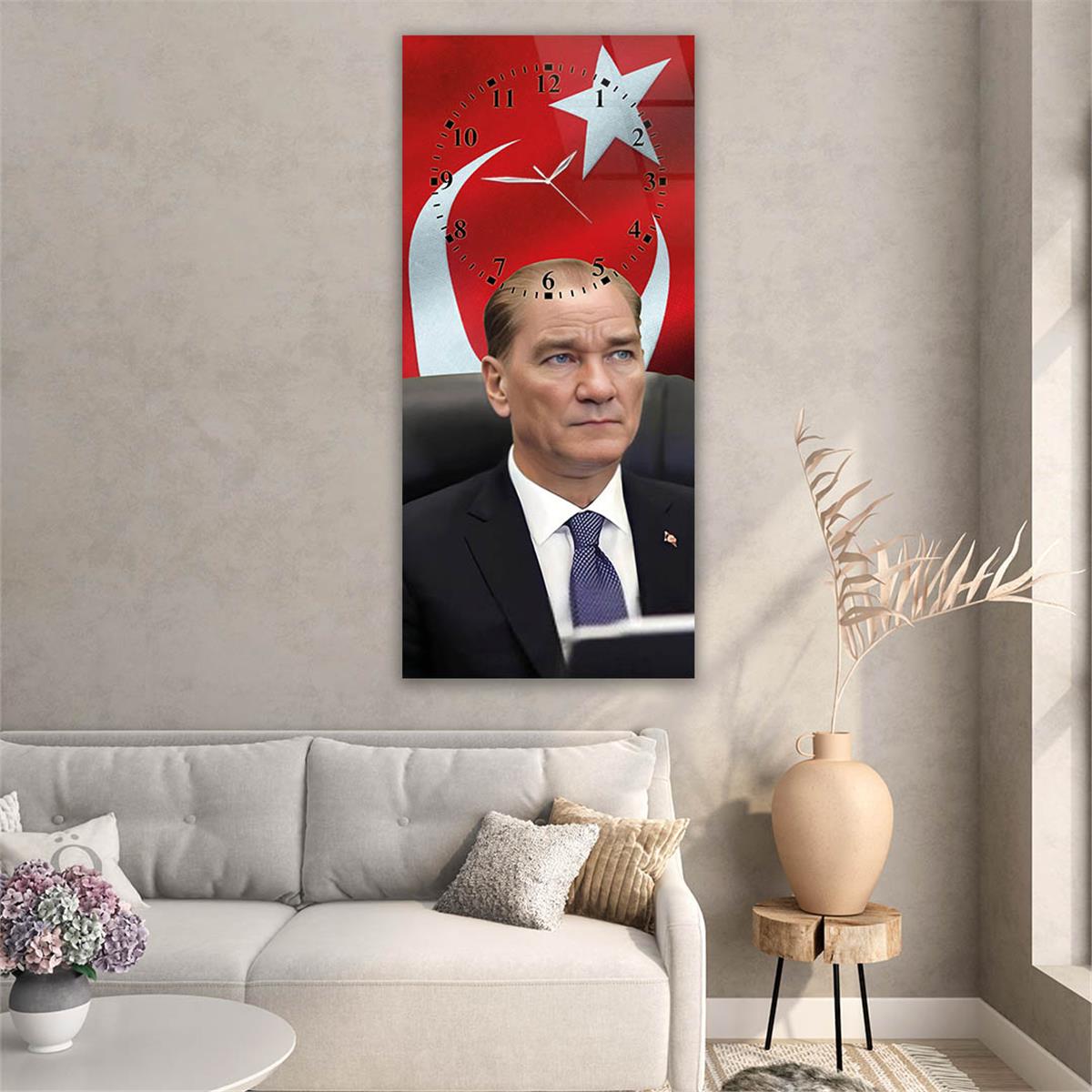 Vertical National Themed Glass Wall Art with Clock at the Top 014