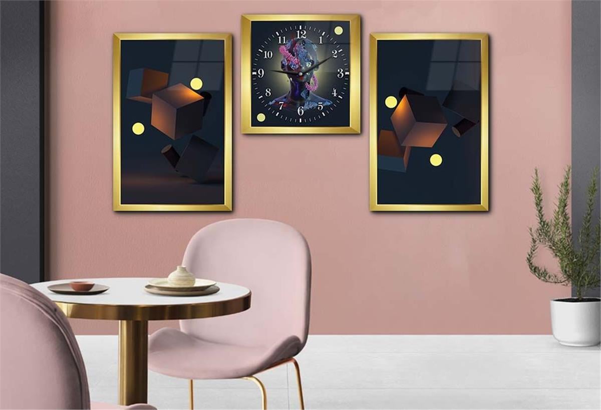 Tempered Glasss Wall Arts Art-Themed Set with Clock